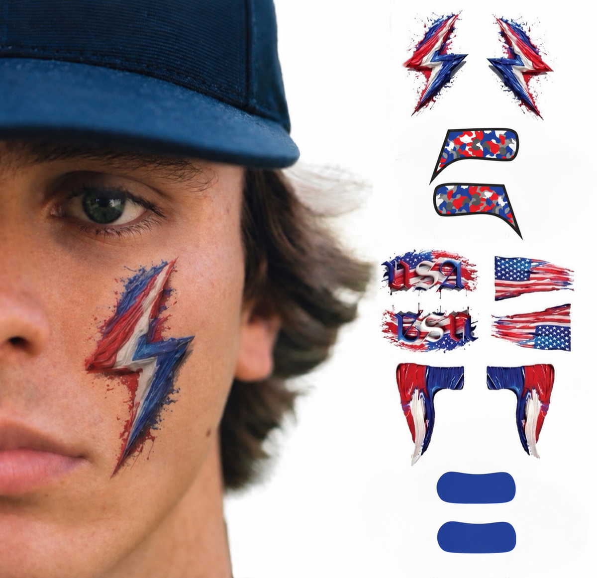 America 6-Pack | Patriotic Eye Black Tattoos for Baseball & Softball
