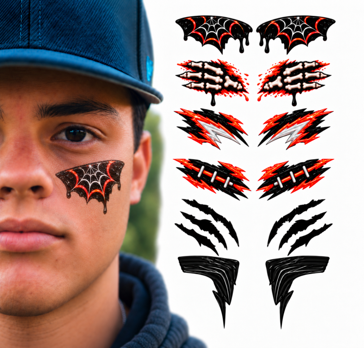 Halloween Metallic Eye Black 6-Pack | Temporary Eye Black Tattoos for Baseball, Softball & Football