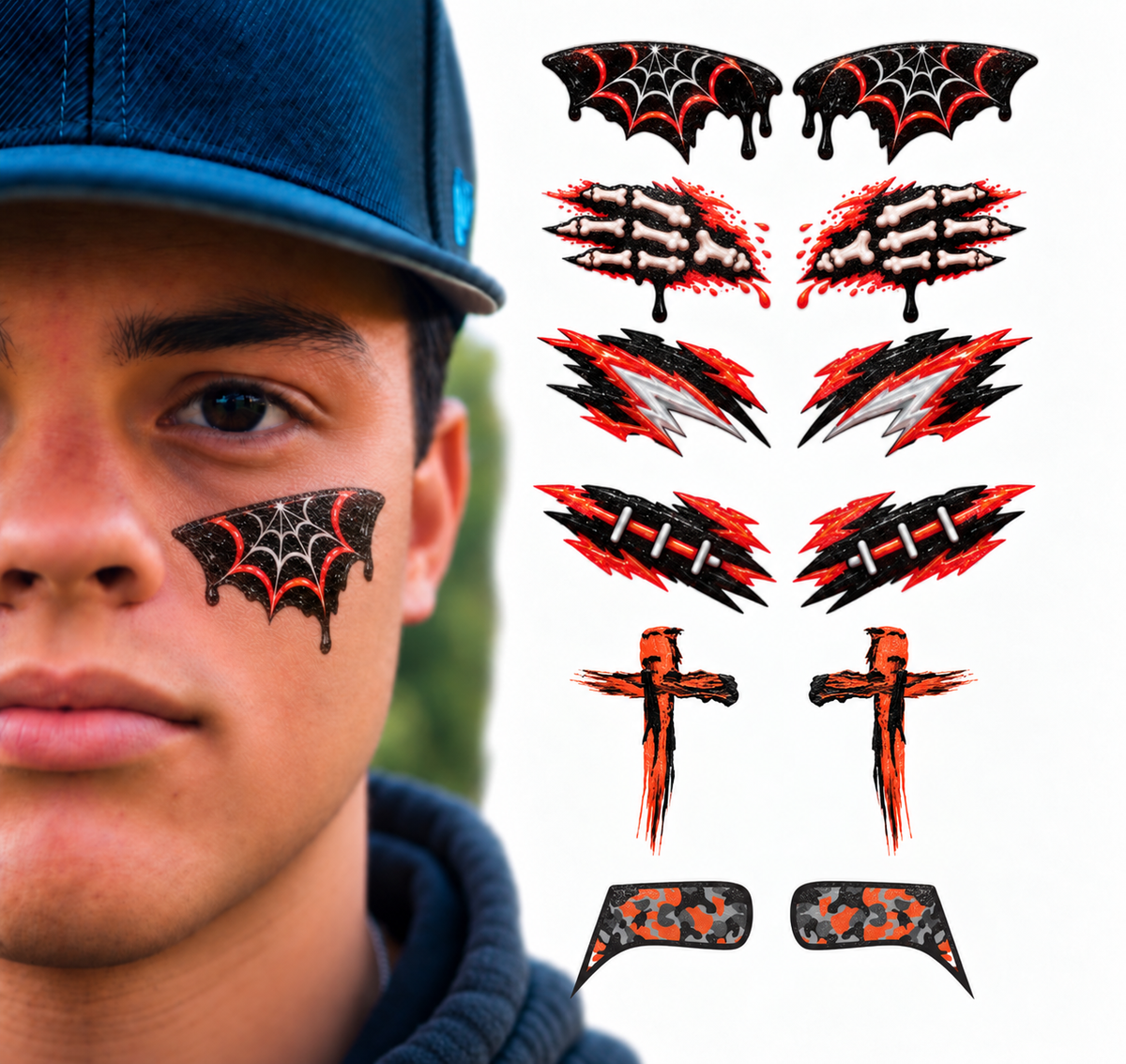 Halloween Metallic Eye Black 6-Pack | Temporary Eye Black Tattoos for Baseball, Softball & Football