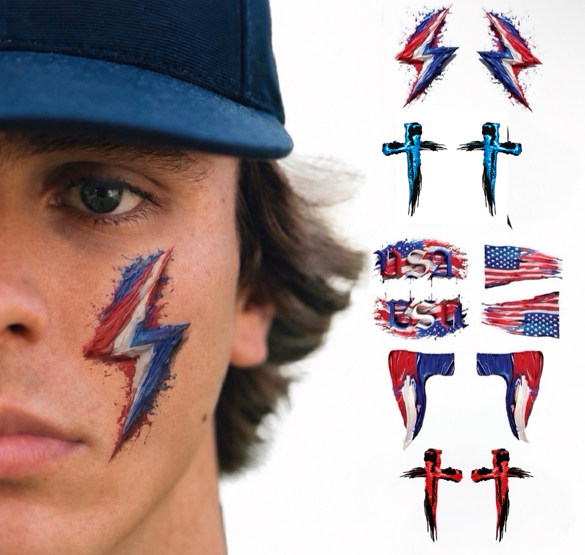 USA 6-Pack | Patriotic Eye Black Tattoos for Baseball & Softball