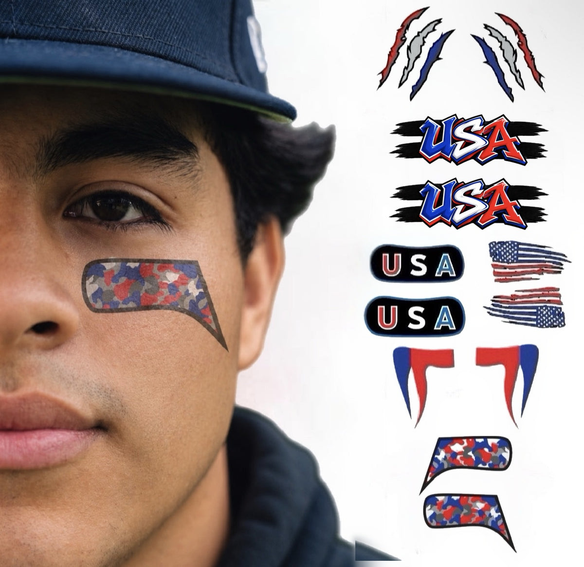 USA 6-Pack | Patriotic Eye Black Tattoos for Baseball & Softball
