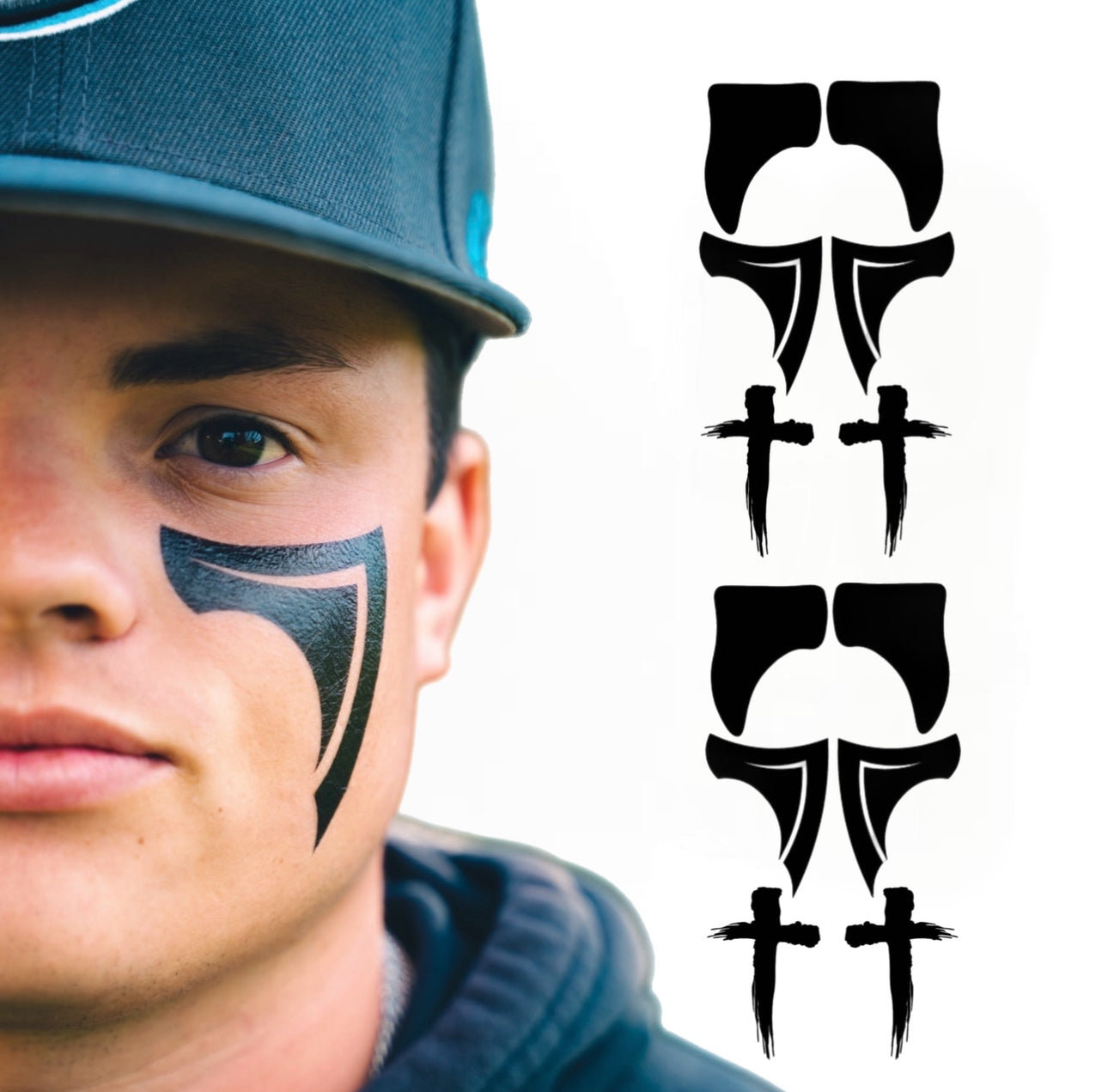 Gridiron Trio | Football Eye Black Tattoos — Bravo, Phantom & Cross