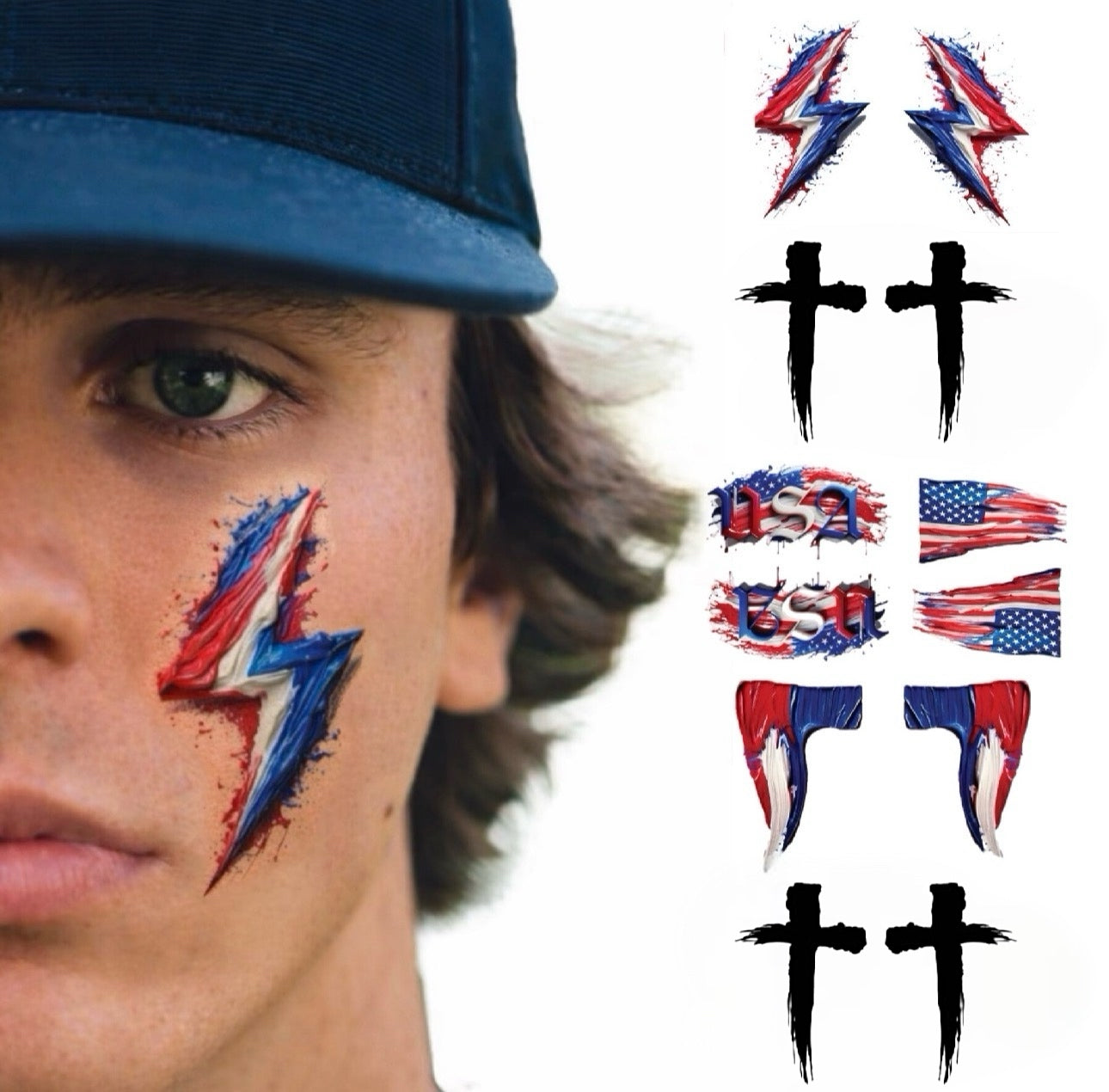 America 6-Pack | Patriotic Eye Black Tattoos for Baseball & Softball