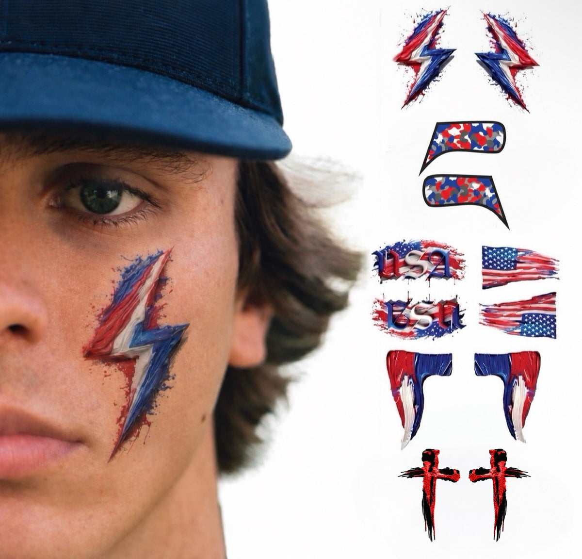 America 6-Pack | Patriotic Eye Black Tattoos for Baseball & Softball