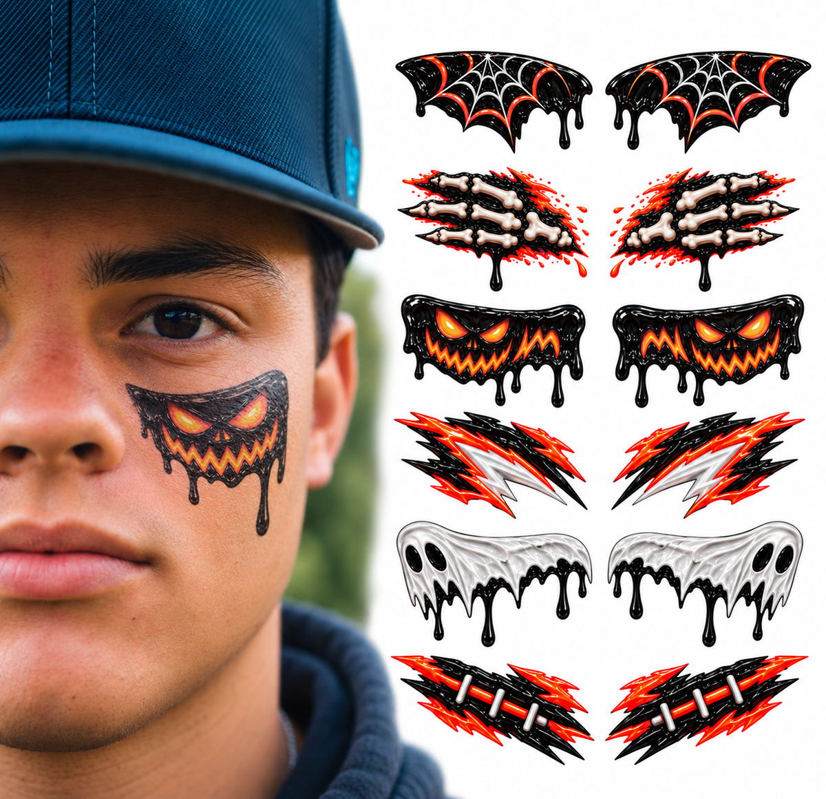 Halloween Metallic Eye Black 6-Pack | Temporary Eye Black Tattoos for Baseball, Softball & Football