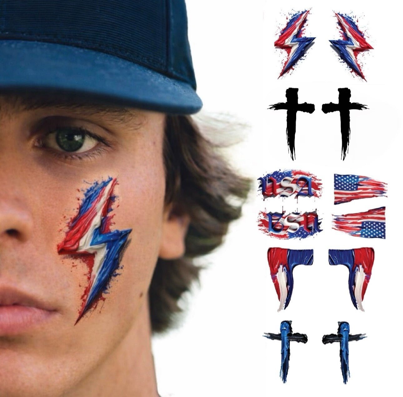America 6-Pack | Patriotic Eye Black Tattoos for Baseball & Softball